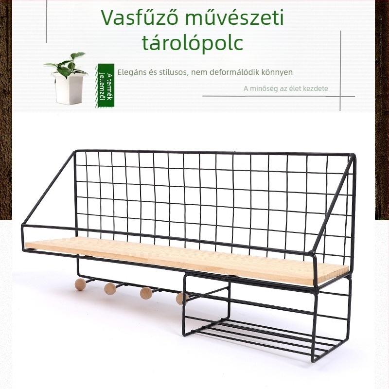 Fúrás nélküli falra szerelhető polc, függő kosárral – szervező éjjeliszekrényhez és konyhai papírtartóhoz