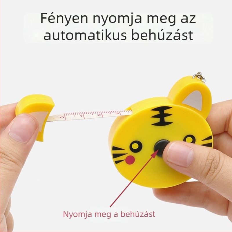 Mérőszalag kulcstartóval, rajzfilm állat motívum, kétoldalas skála, automatikus visszahúzás