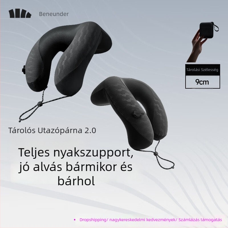 U-alakú felfújható utazó párna teljes nyaki támasztékkal, gyors feltöltés, könnyen hordozható