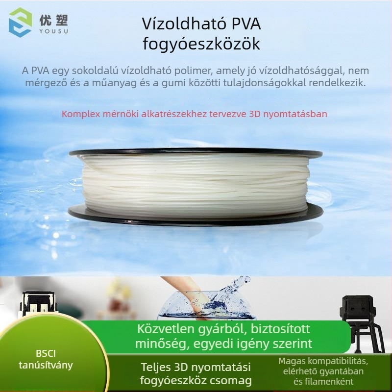 PVA 3D nyomtatóhoz való filament, vízoldható támogatás, 1,75 mm átmérő, FDM, 500 g