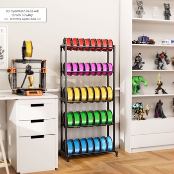 3D fogyóeszközök tároló-állvány, 5 réteg, padlón álló, asztali tároláshoz, szénacél anyag, egyszerű és modern stílus