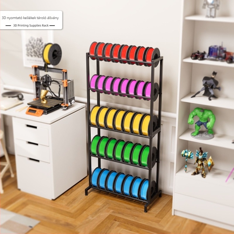 3D fogyóeszközök tároló-állvány, 5 réteg, padlón álló, asztali tároláshoz, szénacél anyag, egyszerű és modern stílus