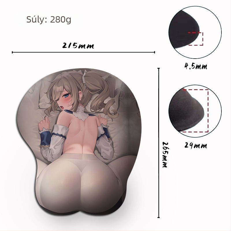 Kéztámaszos szilikon egérpad, 3D dizájn, egyoldalas, méretek 260×210×29 mm