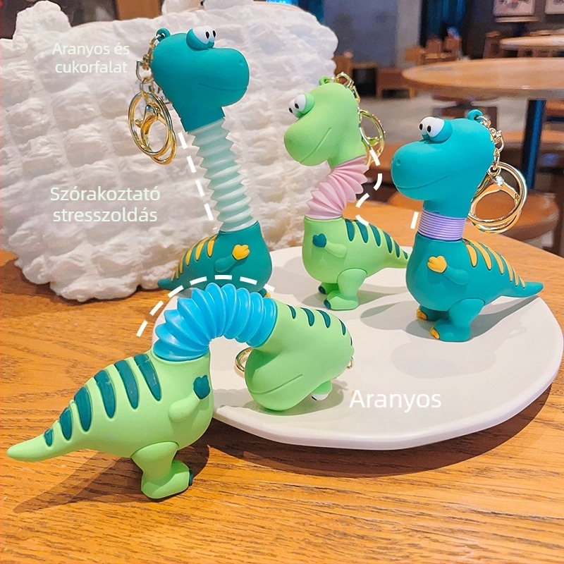 Kulcstartó dinoszaurusz kihúzható nyakkal (PVC + ötvözet; egyedi csomagolás; aranyos stílus)