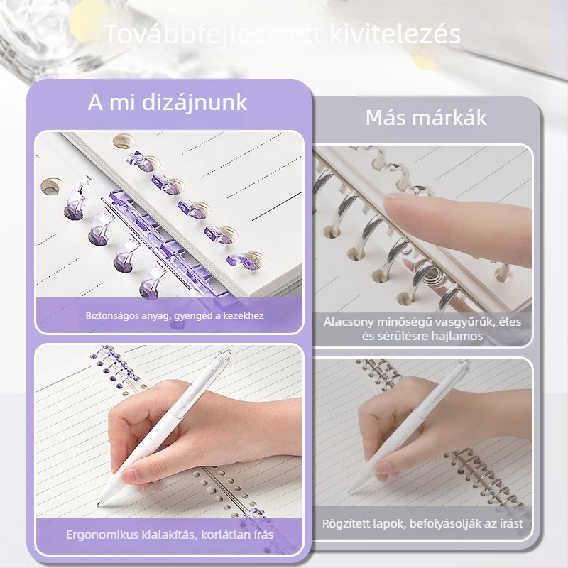 Leválasztható B5 jegyzetfüzet, elegáns egyetemistáknak és középiskolásoknak, vastagabb lapokkal, A4-es jegyzet és A5-ös napló
