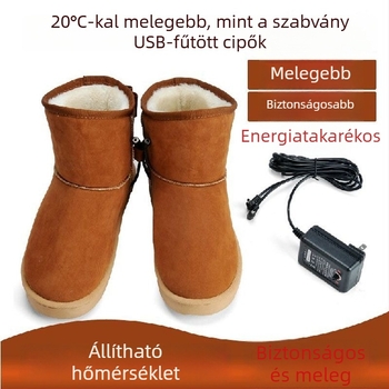 Férfi USB-s fűtött papucsok, újratölthető, levehető és mosható, valódi bőr