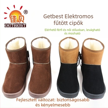 Férfi USB-s fűtött papucsok, újratölthető, levehető és mosható, valódi bőr