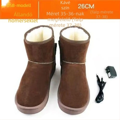 Férfi USB-s fűtött papucsok, újratölthető, levehető és mosható, valódi bőr