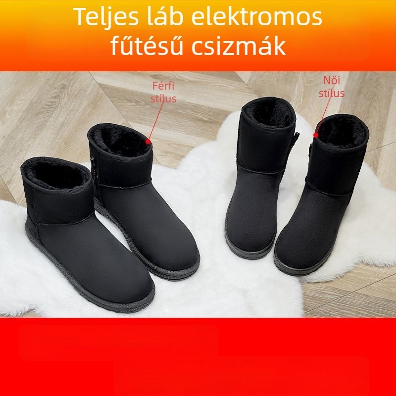 Férfi USB-s fűtött papucsok, újratölthető, levehető és mosható, valódi bőr