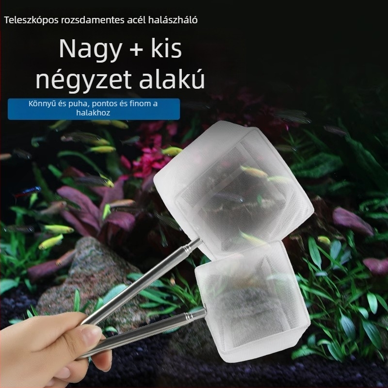 Rozsdamentes acél teleszkópos akváriumi háló, sűrű háló, 3D tervezés (Anyag: rozsdamentes acél; Teleszkópos; Használat: akvárium; Háló sűrűség)