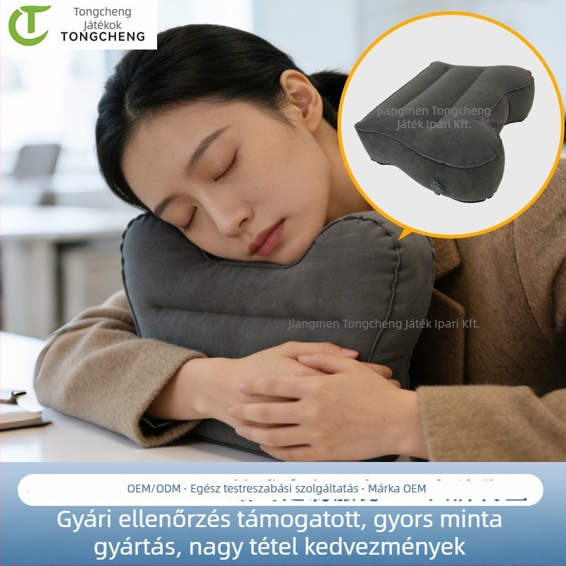 Felfújható párna utazáshoz, környezetbarát PVC-vel, flokolt felülettel, 0,35 cm vastagságú, 0,2 kg súlyú, testre szabható, felnőtteknek