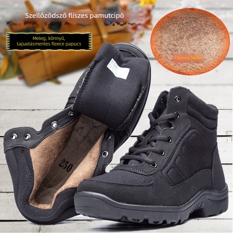 Kültéri téli bakancs vászon felsőrésszel, gyapjú bélés, kopásálló talp, alacsony boka, meleg
