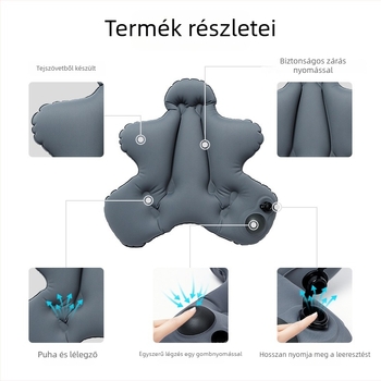 Hordozható pumpával feltöltött ágyéki párna irodába, autóba és utazáshoz — levegővel töltve, minimalista stílus, poliészter felület, PVC flocking