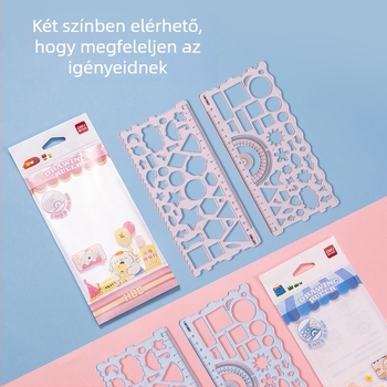 Deli VC118 PET vonalzó készlet rajz sablonnal és geometriás útmutatóval, 150 g