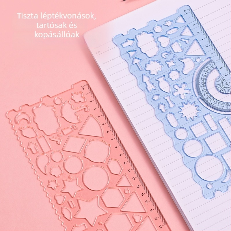 Deli VC118 PET vonalzó készlet rajz sablonnal és geometriás útmutatóval, 150 g