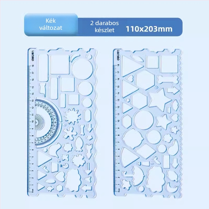 Deli VC118 PET vonalzó készlet rajz sablonnal és geometriás útmutatóval, 150 g
