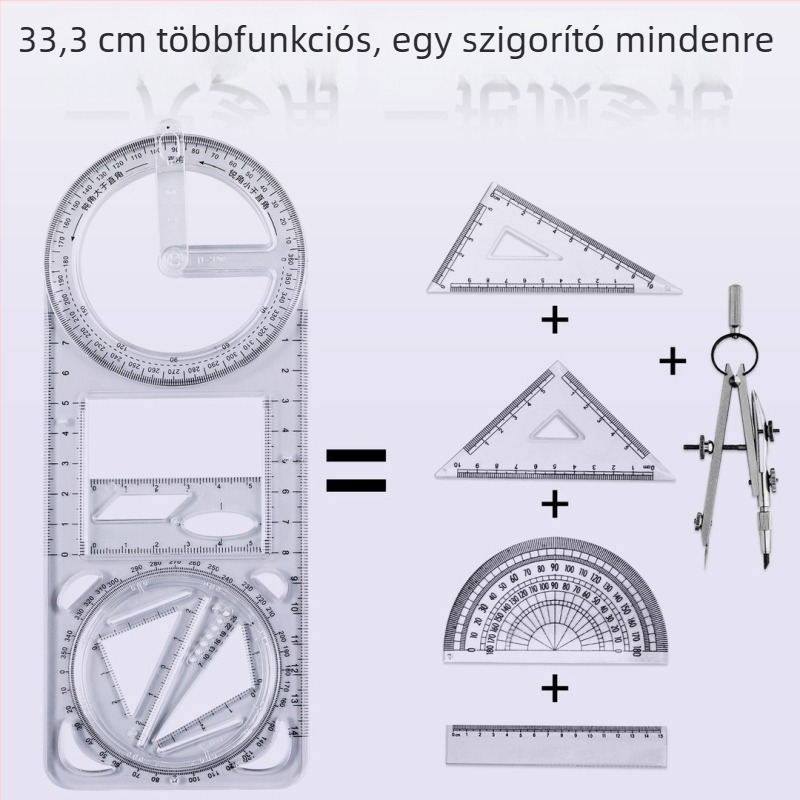 Pengyi sokoldalú geometriai vonalzó szögméréshez - műanyagból, modell JHHTC, általános és középiskolások számára