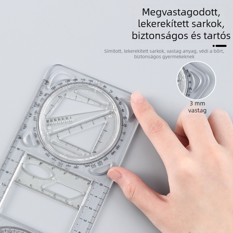 Pengyi sokoldalú geometriai vonalzó szögméréshez - műanyagból, modell JHHTC, általános és középiskolások számára