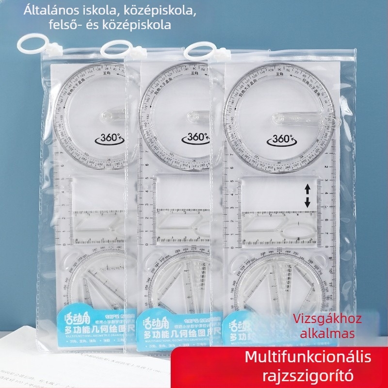 Pengyi sokoldalú geometriai vonalzó szögméréshez - műanyagból, modell JHHTC, általános és középiskolások számára