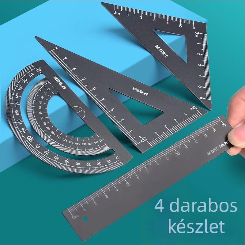 Centiméteres vonalzó készlet általános iskolás diákok számára – tartalmaz egyenes vonalzót, háromszög alakú vonalzót és műanyag rajzkészlet