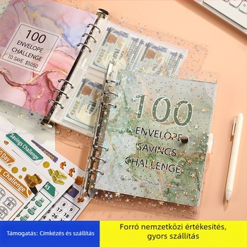 Jereda 100 napos készpénz-megtakarítási mappa, 6 lyukas, 25 lap, belső oldal kartonból, modell Plastic-001