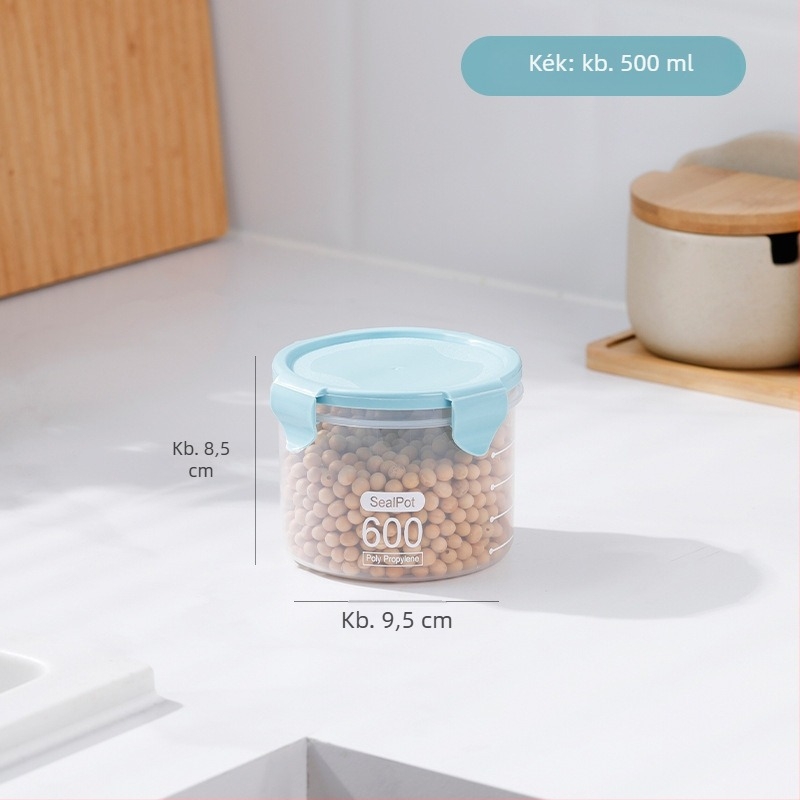 Műanyag kerek élelmiszertároló edény fedővel, átlátszó, 800–1000 ml kapacitás