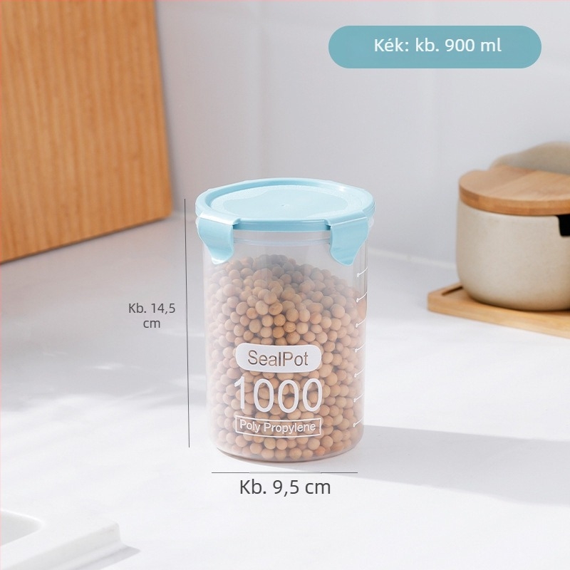 Műanyag kerek élelmiszertároló edény fedővel, átlátszó, 800–1000 ml kapacitás