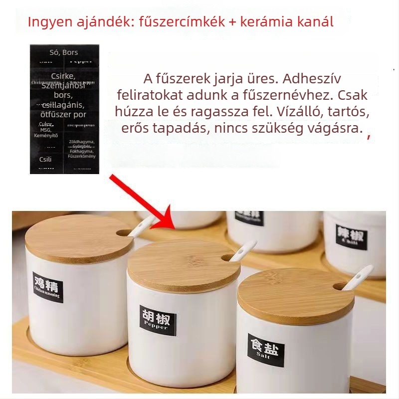 Kerámia fűszertartók készlet szilárd fűszerekhez, nyomtatott logóval, modern minimalist stílusban, prémium minőség