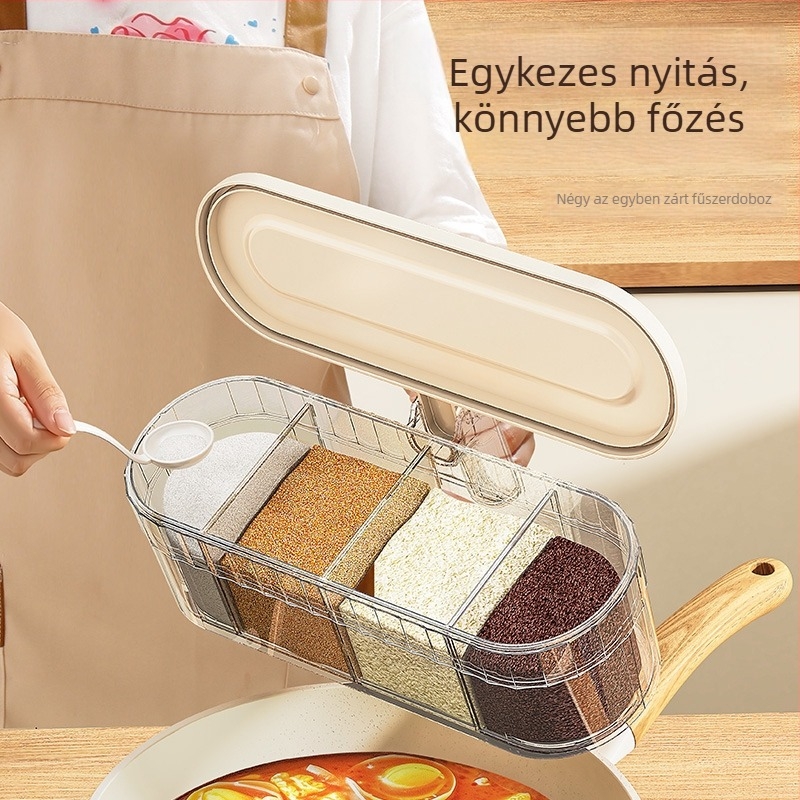 Falira szerelhető fűszerdoboz készlet a háztartási konyhához, több rekeszes, lezárható fűszertartók.