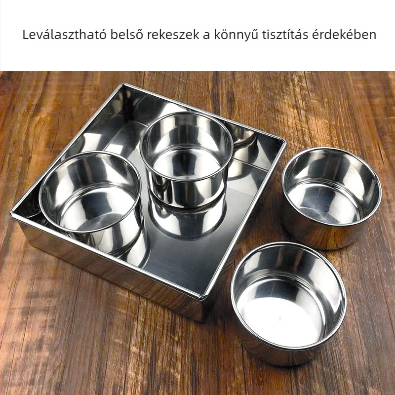 Rozsdamentes acélból készült kerek fűszeres tároló készlet fedéllel – éttermi és otthoni konyhai használatra