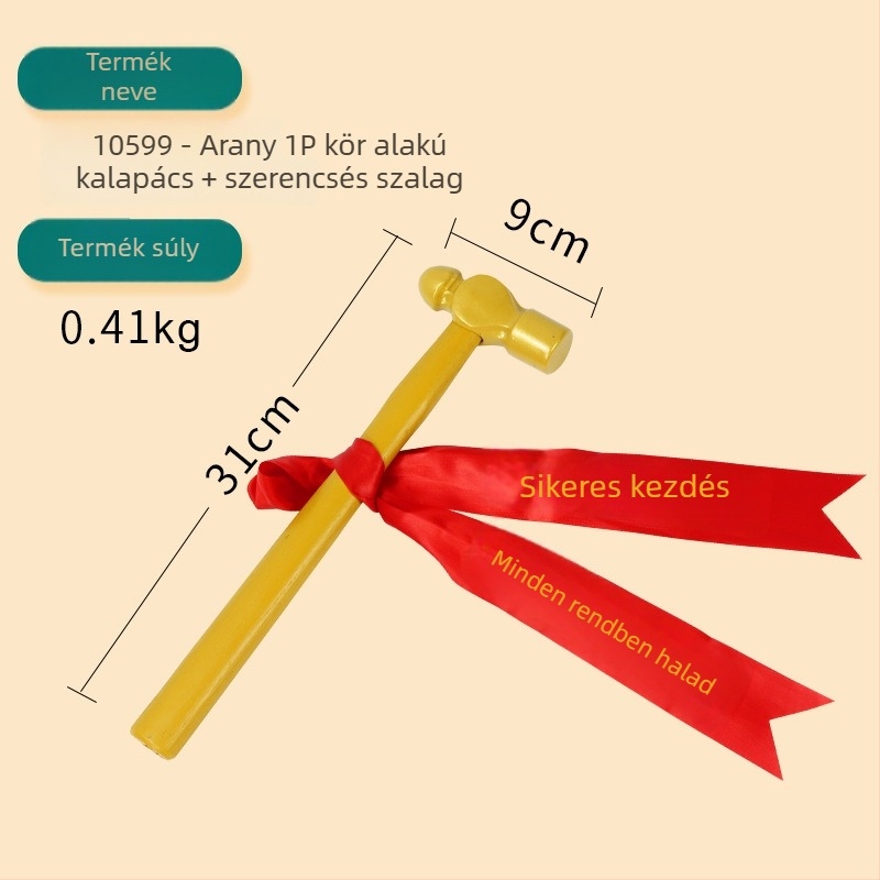 Kerek fejű építőkalapács, acél nyél, szerencsés megnyitó ceremóniára, nyolcszögletű dizájn