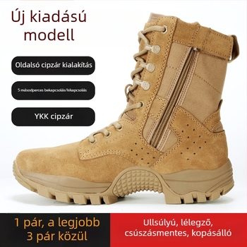 Túracipő valódi bőrből, vízálló, magas szárú, oldalsó cipzárral, csúszásmentes gumitalppal