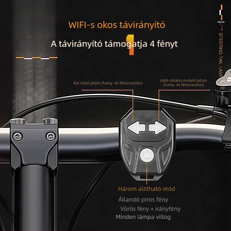 Famous River kerékpár hátsó lámpa távirányítóval, vetítés funkcióval, újratölthető, vízálló