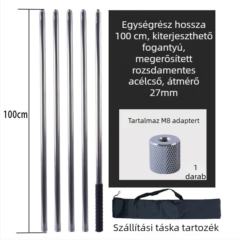 Fém Forgó típusú nagy hálózati rúd, magasan történő gyümölcsszedéshez; anyag: fém; súly 225–313 g konfigurációtól függően; részek szabadon kombinálhatók; nem bővíthető