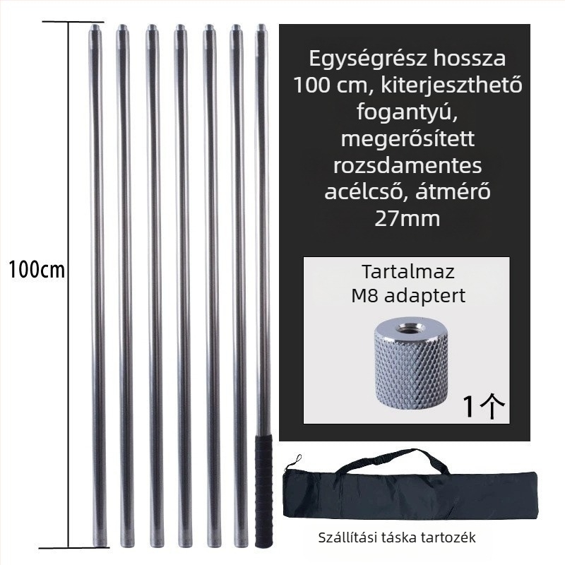Fém Forgó típusú nagy hálózati rúd, magasan történő gyümölcsszedéshez; anyag: fém; súly 225–313 g konfigurációtól függően; részek szabadon kombinálhatók; nem bővíthető