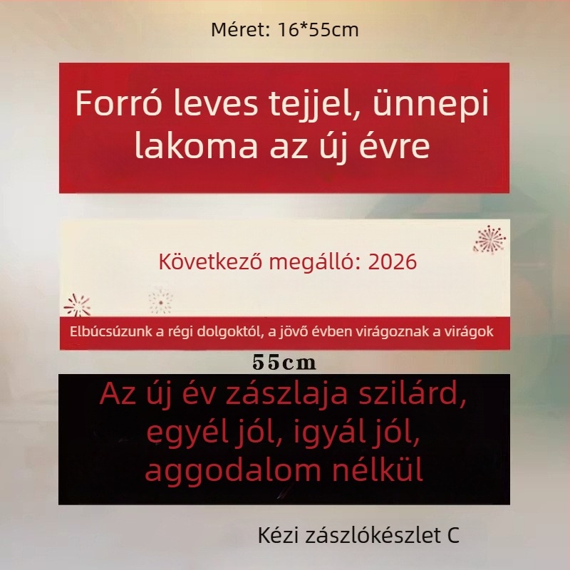 Kézben tartható banner Happy — ünnepi textile dekoráció újévi helyszíni elrendezéshez