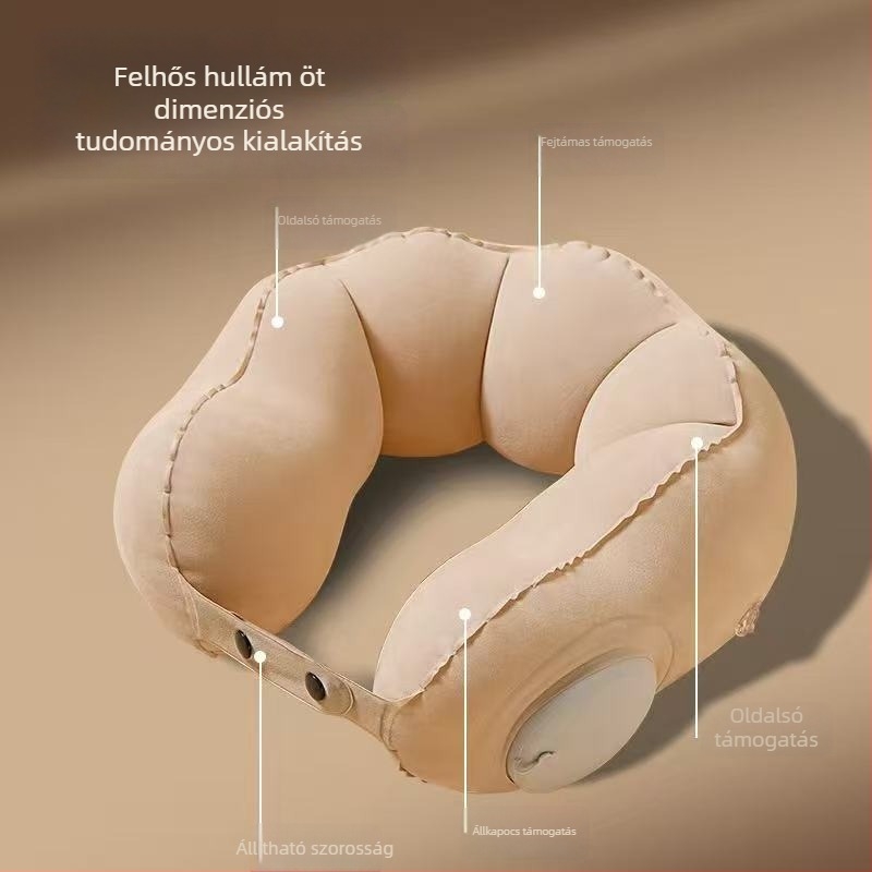 U-alakú felfújható nyakpárna, nyomás alatt, hordozható, Crystal Fleece maggal, modern minimál stílus, Olaszországban készült