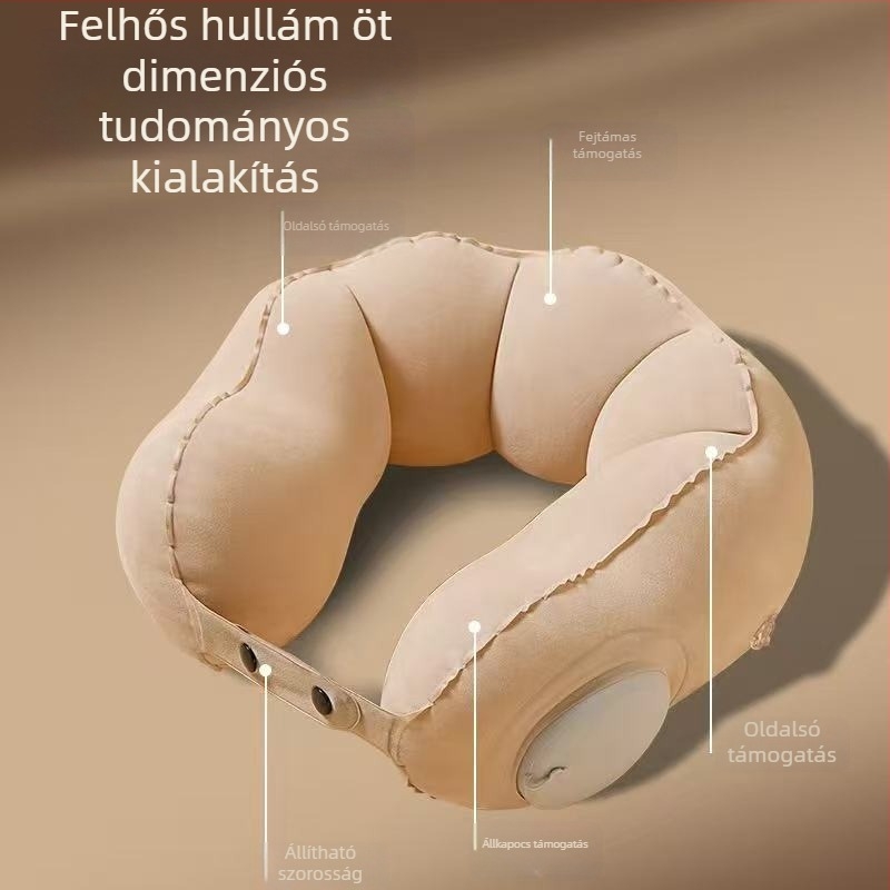 U-alakú felfújható nyakpárna, nyomás alatt, hordozható, Crystal Fleece maggal, modern minimál stílus, Olaszországban készült