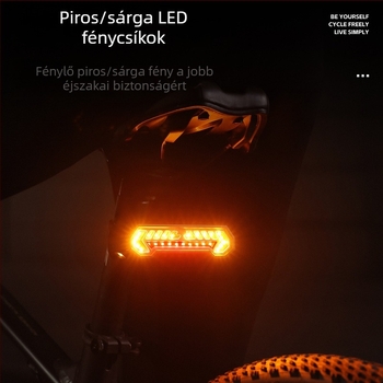 Kerékpár vezeték nélküli hátsó fény jelzőfénye USB-C töltéssel, vetítés és hangriasztás, 1200mAh