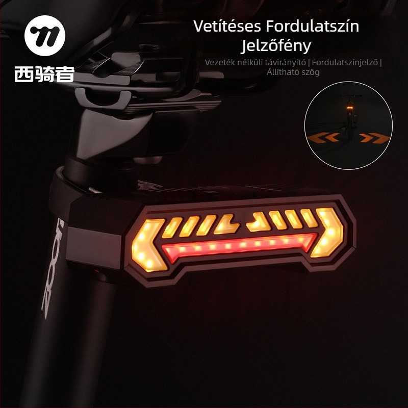 Kerékpár vezeték nélküli hátsó fény jelzőfénye USB-C töltéssel, vetítés és hangriasztás, 1200mAh