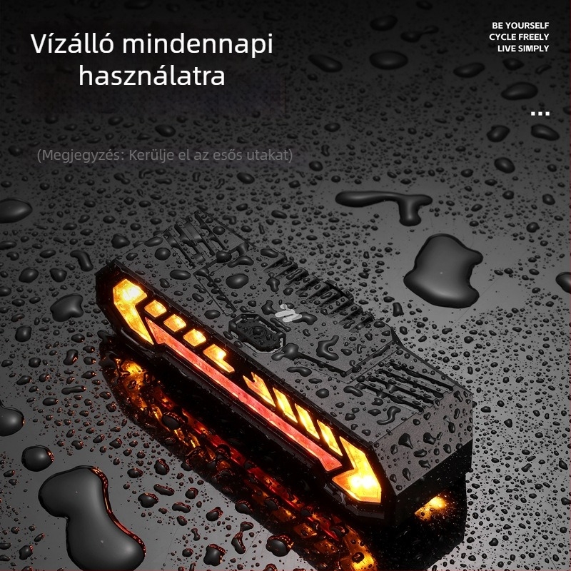 Kerékpár vezeték nélküli hátsó fény jelzőfénye USB-C töltéssel, vetítés és hangriasztás, 1200mAh