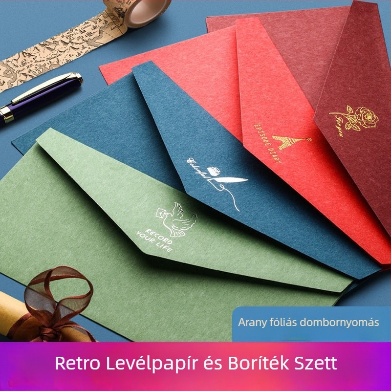 Retro levélpapír készlet borítékokkal skandináv stílusban szerelmes levelekhez és üdvözlőlapokhoz (Model FZ-2647, Márka Reverse)