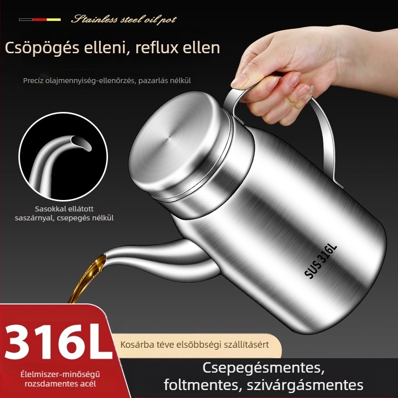 Olajtartó rozsdamentes acélból, modern minimalist dizájn, konyhai használatra