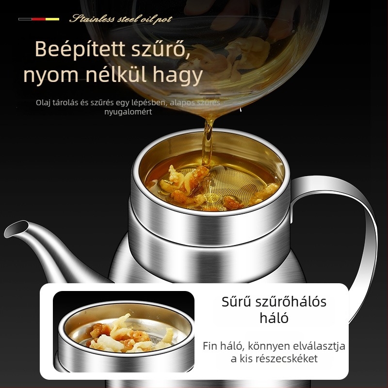 Olajtartó rozsdamentes acélból, modern minimalist dizájn, konyhai használatra