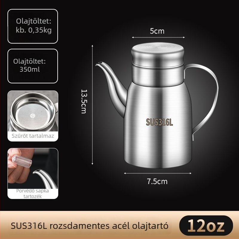 Olajtartó rozsdamentes acélból, modern minimalist dizájn, konyhai használatra