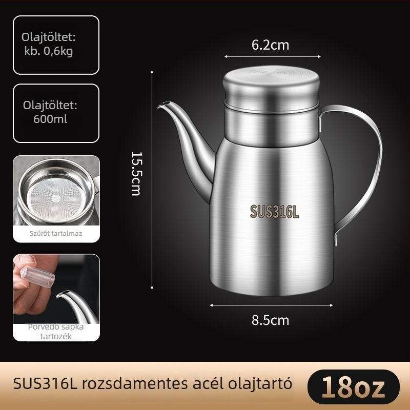 Olajtartó rozsdamentes acélból, modern minimalist dizájn, konyhai használatra