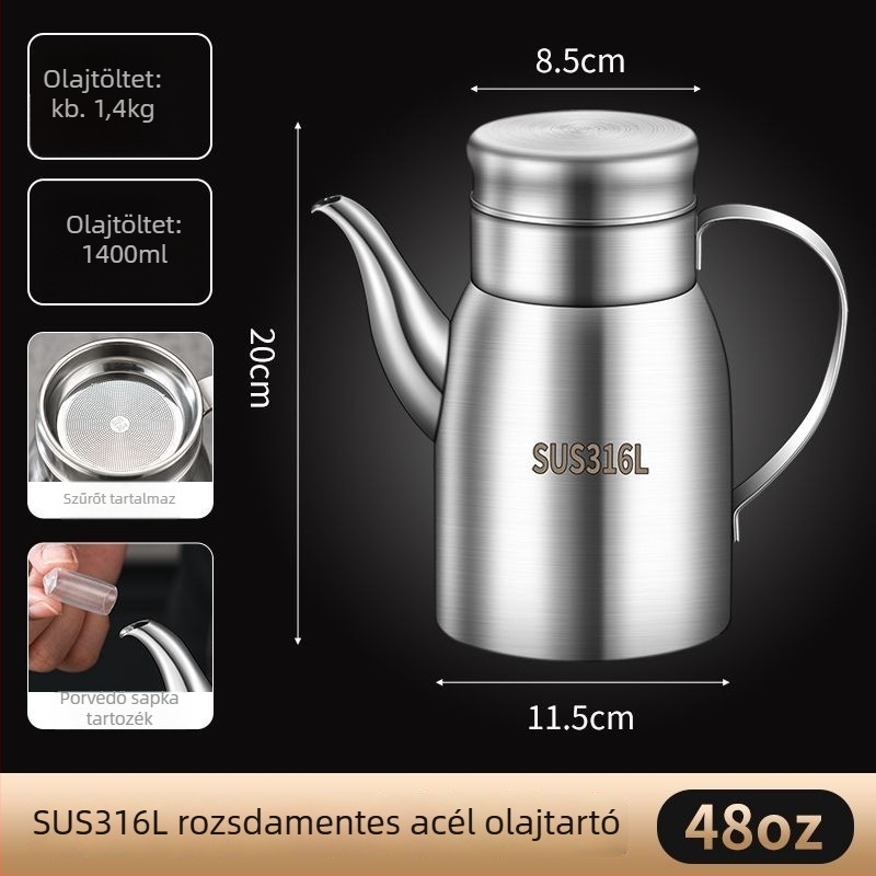 Olajtartó rozsdamentes acélból, modern minimalist dizájn, konyhai használatra