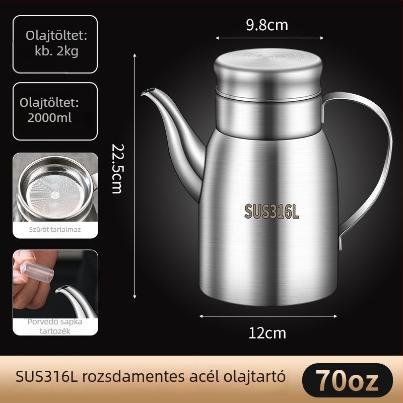 Olajtartó rozsdamentes acélból, modern minimalist dizájn, konyhai használatra