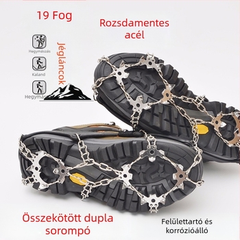 Kültéri megerősített csúszásmentes jégfogak, 19 fogú rozsdamentes acélból, csizmavédő a hegymászásra és a túrázásra