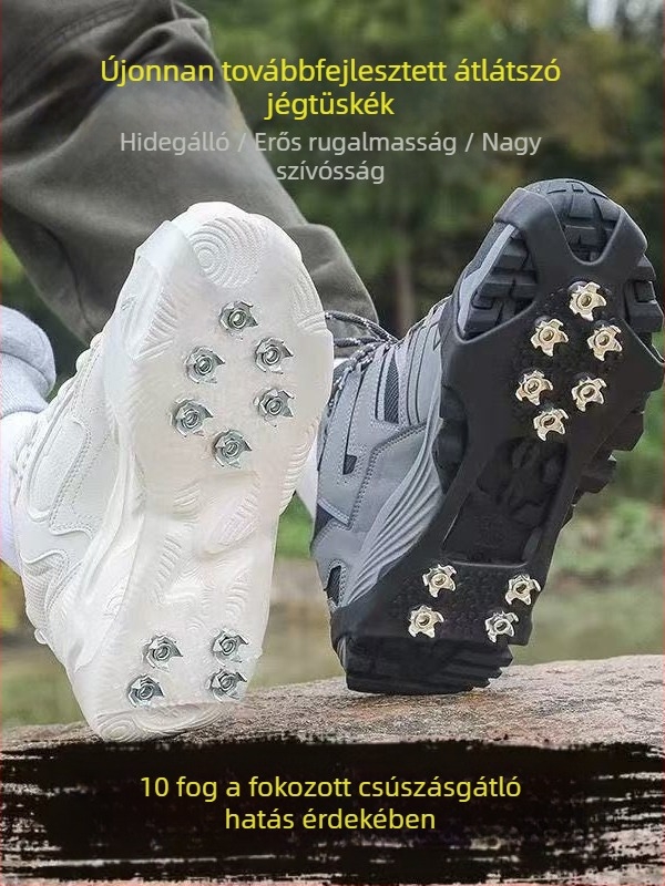 Külső csúszásgátló cipővédők 10-darab jégcsapokkal téli hegymászáshoz